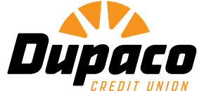 Dupaco Credit Union logo in gold and black with a white background. The gold looks like a sun rising over the words.
