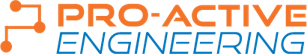 A geometric orange line connected at points by dots, beside the word Pro-Active in orange and the word Engineering in blue.