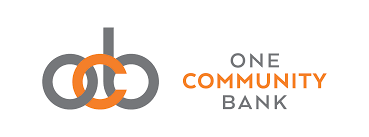 The letters "ocb" in gray and orange overlap on a white background, with "One Community Bank" to the right in gray and orange.