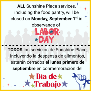 Labor Day closure notice in English and Spanish.